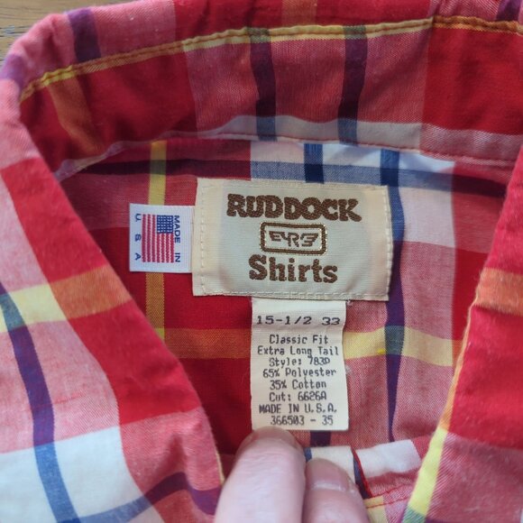 Vintage Ruddock Men's Long-Sleeve Shirt Red Plaid Western Shirt Pearl Snap sz M - Picture 10 of 16